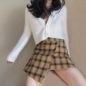 Fuzzy white crop cardigan/ top
